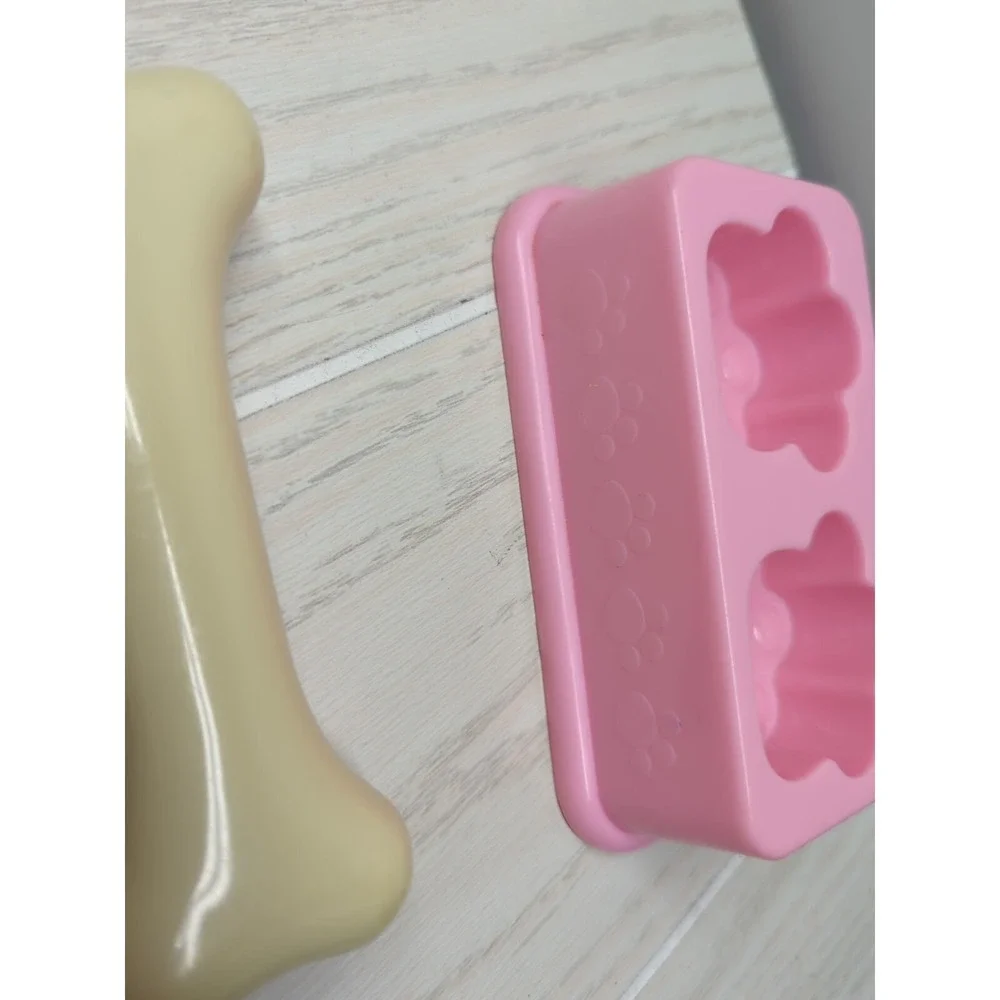 Build a Bear or Barbie Pink paws dog food water bowl and bone for plush puppy